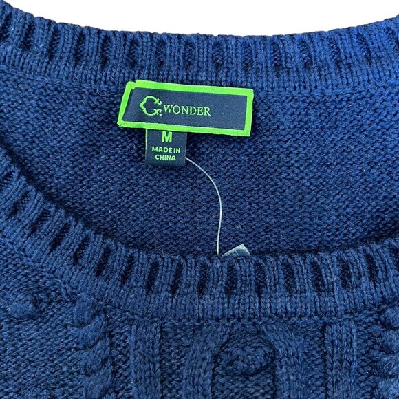 C. Wonder NWOT Sweater M Wool Blend‎ Womens Blue Cable Knit Pullover Size Medium - Picture 9 of 11